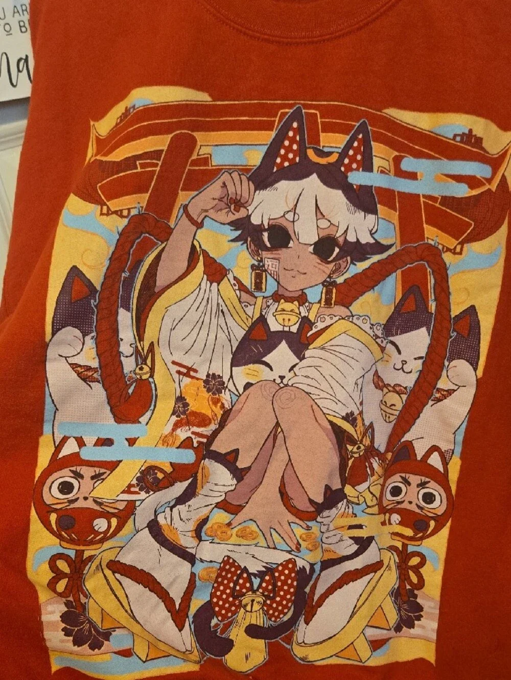 Gildan Rust Orange Anime Graphic Crewneck Sweater